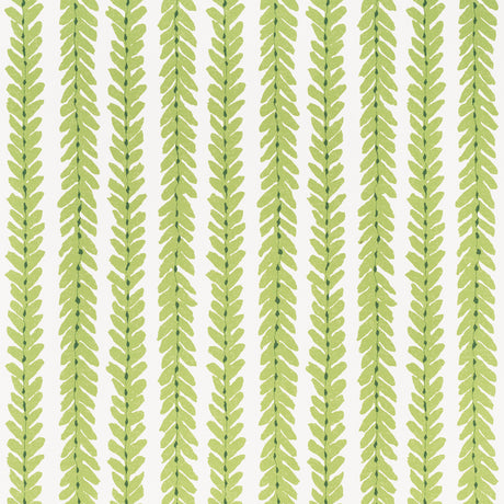 Woodperry wallpaper in green by Veere Grenney for Schumacher, featuring a modern botanical stripe pattern.