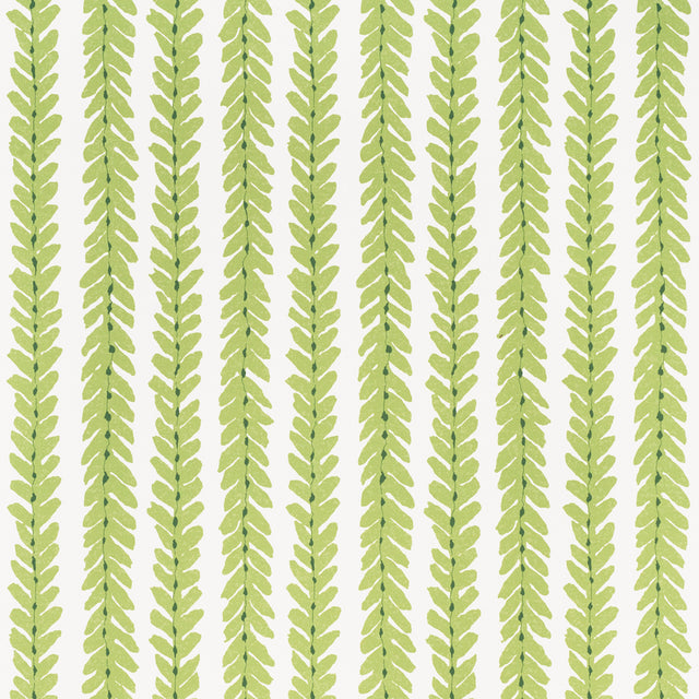 Woodperry wallpaper in green by Veere Grenney for Schumacher, featuring a modern botanical stripe pattern.