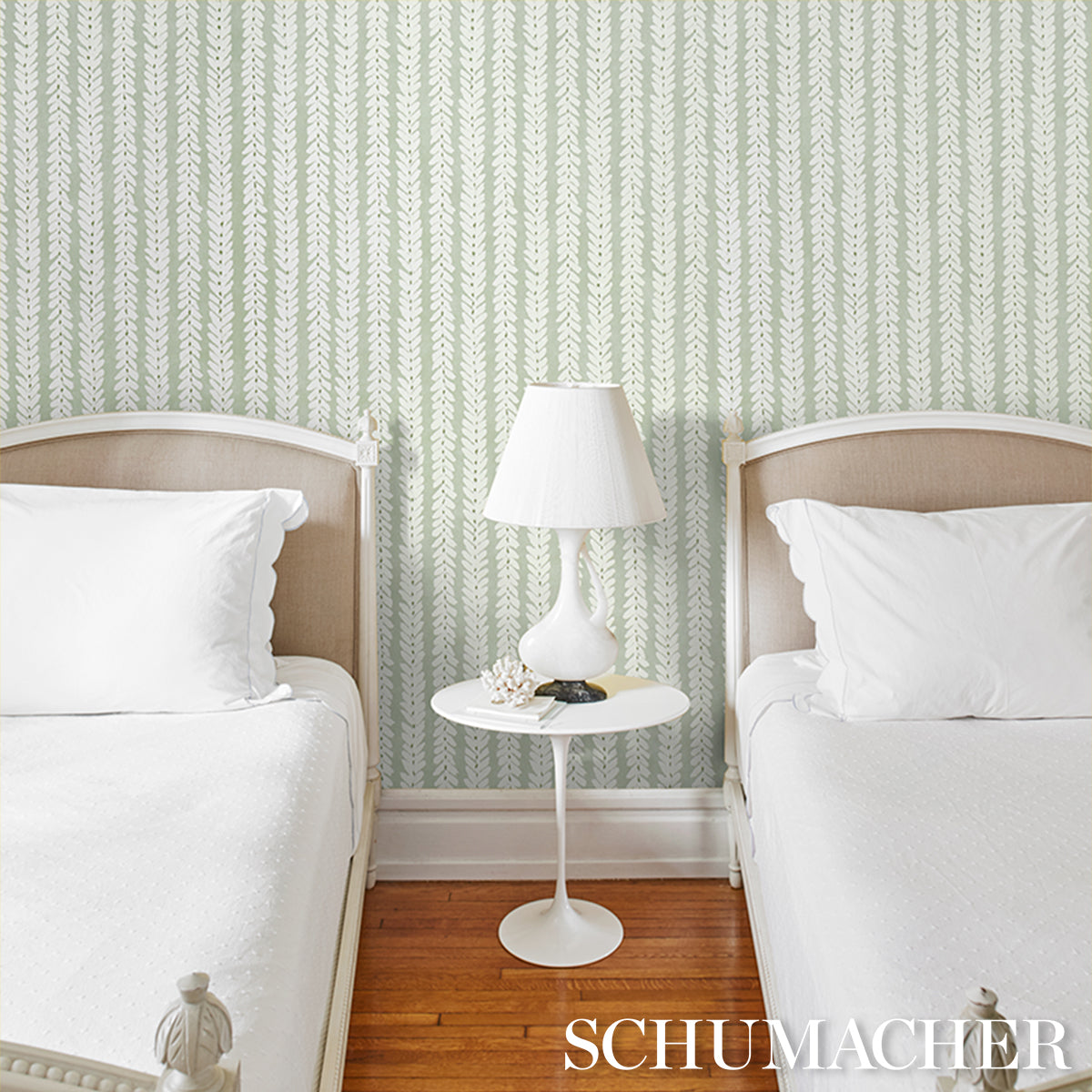 Woodperry Celadon by Veere Grenney Modern Botanical Stripe Wallpaper – Schumacher 5008793