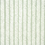 Woodperry Celadon wallpaper by Veere Grenney for Schumacher, featuring a modern botanical stripe design in green and white.