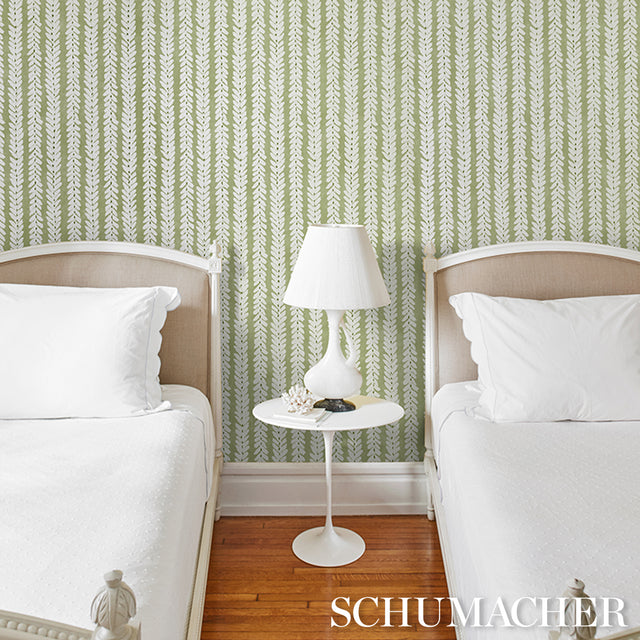 Woodperry Moss by Veere Grenney Modern Botanical Stripe Wallpaper – Schumacher 5008794