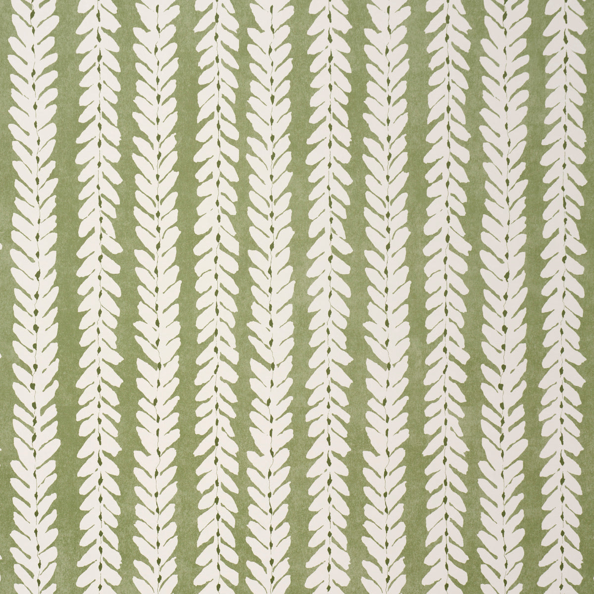 Woodperry Moss wallpaper by Veere Grenney for Schumacher, featuring a modern botanical stripe in green and white.