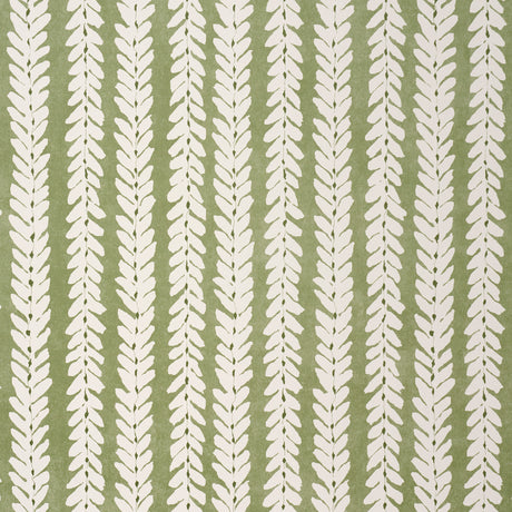 Woodperry Moss wallpaper by Veere Grenney for Schumacher, featuring a modern botanical stripe in green and white.