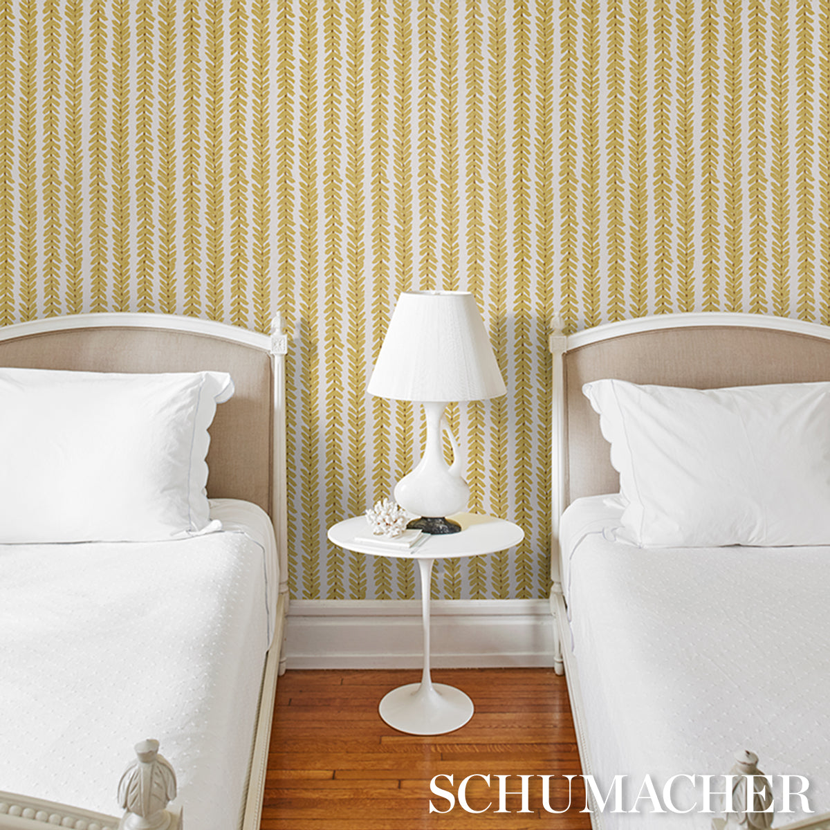 Woodperry Mimosa by Veere Grenney Modern Botanical Stripe Wallpaper – Schumacher 5008795