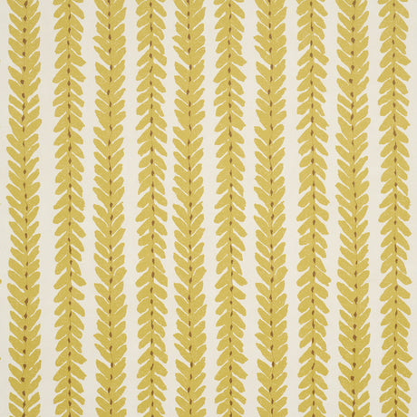 Woodperry Mimosa wallpaper by Veere Grenney for Schumacher, featuring a modern botanical stripe in yellow on white background.