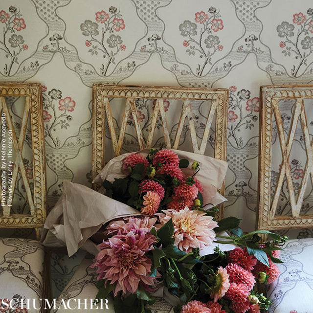 Marella Rose by Schumacher Country Chic Botanical Trellis Wallpaper – Schumacher 5008800