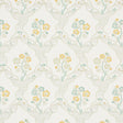 Marella wallpaper in Leaf by Schumacher, featuring a wavy trellis and botanical motifs in green and yellow on a light background.