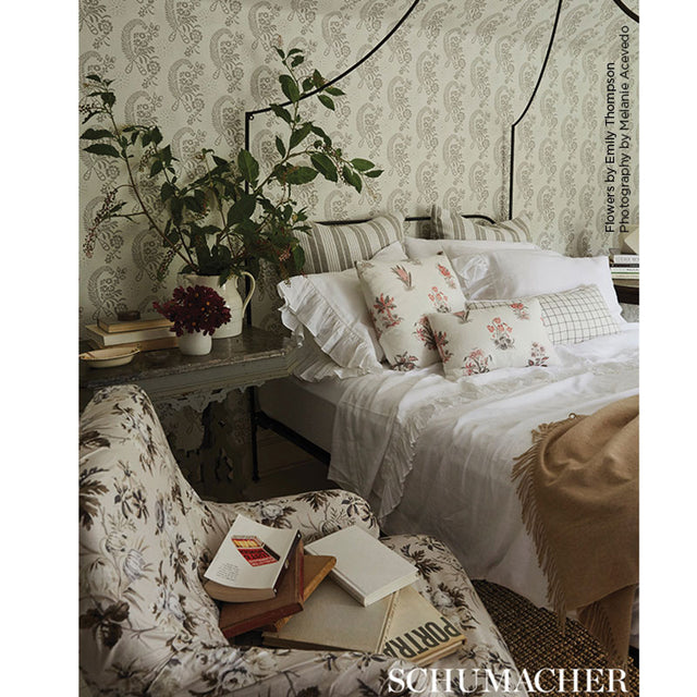 Millicent Grisaille by Schumacher Delicate Floral Vintage Wallpaper – Schumacher 5008810