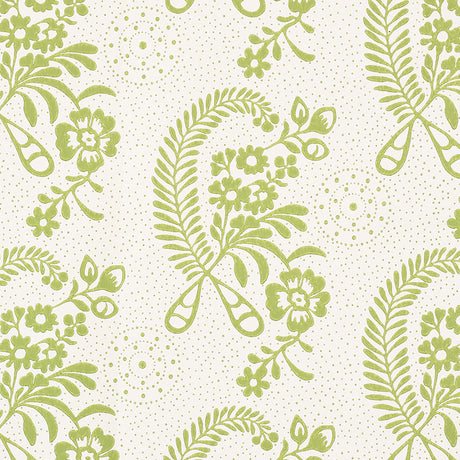 Millicent Leaf wallpaper by Schumacher, a delicate green floral pattern with vintage appeal, designed by Vogue Living.