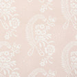 Millicent Rose wallpaper by Schumacher, delicate floral pattern in soft pink and white, surface printed, vintage appeal.