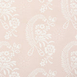 Millicent Rose wallpaper by Schumacher, delicate floral pattern in soft pink and white, surface printed, vintage appeal.