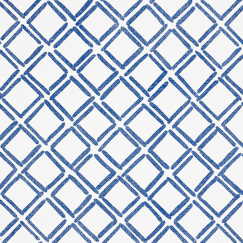 Dina Paperweave wallpaper in cobalt blue, featuring a small-scale trellis design with painterly lattice on a textured ground.