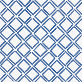 Dina Paperweave wallpaper in cobalt blue, featuring a small-scale trellis design with painterly lattice on a textured ground.