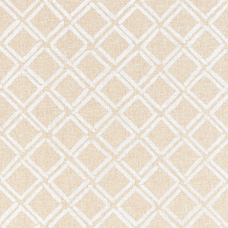 Dina Paperweave wallpaper in a natural colorway with a small-scale trellis lattice design by Schumacher.