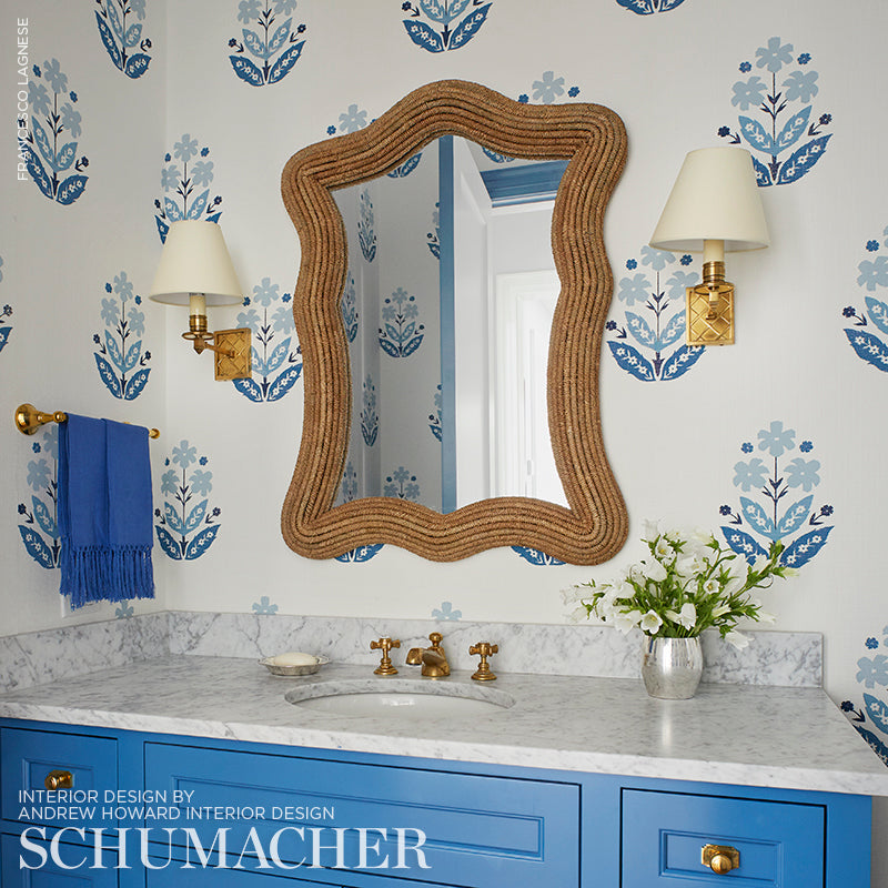 Floweret Paperweave Porcelain by Schumacher Blue and White Floral Wallpaper – Schumacher 5008922
