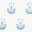 Floweret Paperweave wallpaper in Porcelain by Schumacher, featuring a blue and white stylized floral pattern on a textured background.