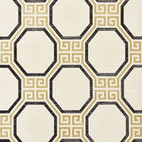 Octavia Sisal wallpaper in gold and jet with octagonal Greek key pattern by Schumacher