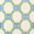 Octavia Sisal wallpaper in turquoise and palm with octagonal Greek key pattern by Schumacher