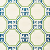Octavia Sisal wallpaper in turquoise and palm with octagonal Greek key pattern by Schumacher