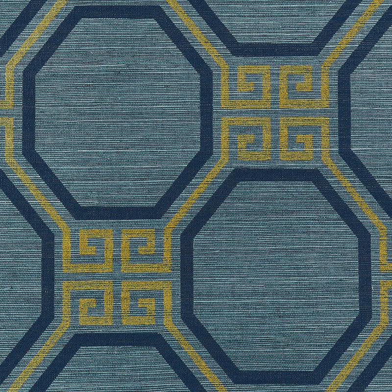 Octavia Sisal Peacock by Schumacher Geometric Greek Key Wallpaper – Schumacher 5008932