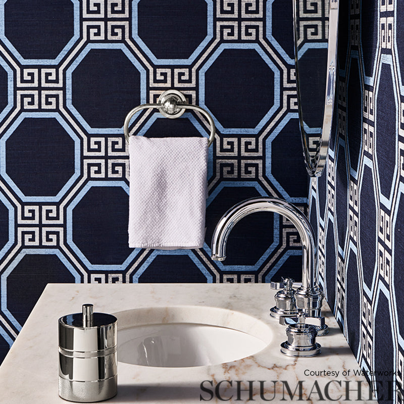 Octavia Sisal Navy by Schumacher Geometric Greek Key Wallpaper – Schumacher 5008933