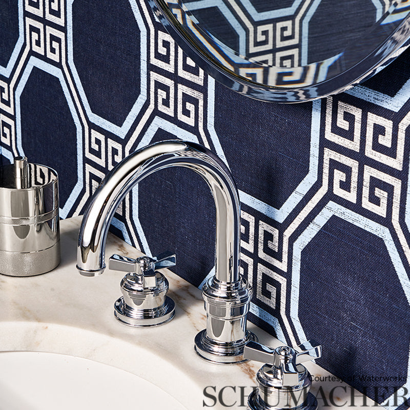 Octavia Sisal Navy by Schumacher Geometric Greek Key Wallpaper – Schumacher 5008933
