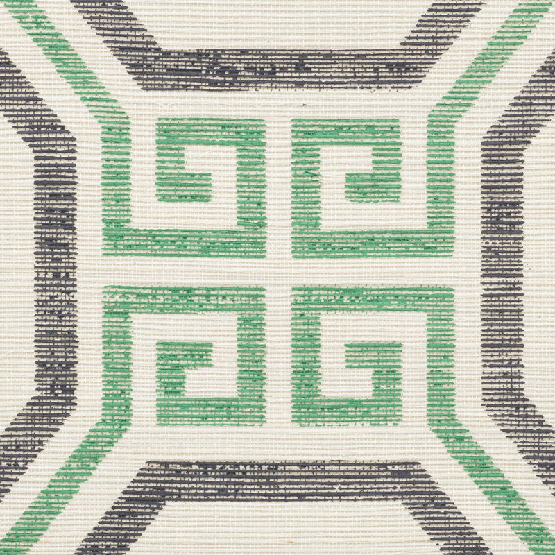 Octavia Sisal Jade by Schumacher Geometric Greek Key Wallpaper – Schumacher 5008934