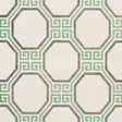 Octavia Sisal Jade geometric Greek key octagonal pattern wallpaper by Schumacher, shown in a modern dining room setting.