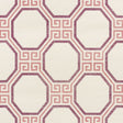 Octavia Sisal wallpaper in Cinnabar by Schumacher features an octagonal geometric pattern with Greek key accents in red and cream tones.