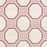Octavia Sisal wallpaper in Cinnabar by Schumacher features an octagonal geometric pattern with Greek key accents in red and cream tones.