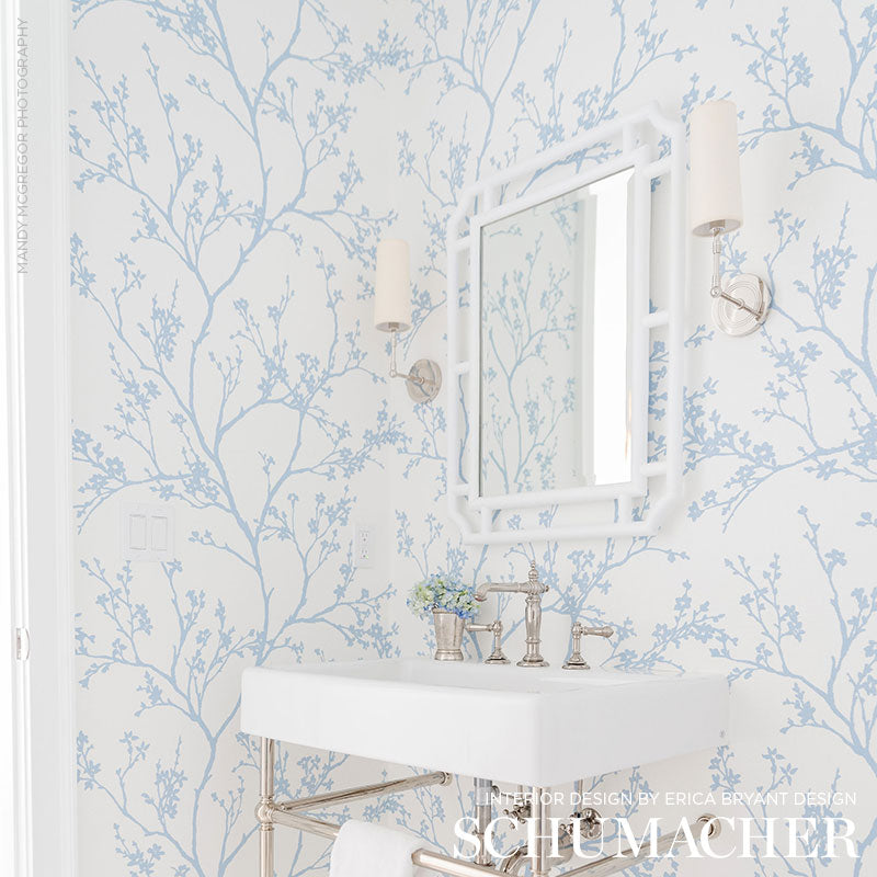 Twiggy Paperweave Sky by Schumacher Botanical Blue Wallpaper – Schumacher 5008940