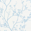 Twiggy Paperweave wallpaper in Sky by Schumacher, featuring a delicate blue botanical silhouette on a textured paperweave background.
