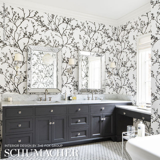 Twiggy Paperweave Black by Schumacher Botanical Paperweave Wallpaper – Schumacher 5008942