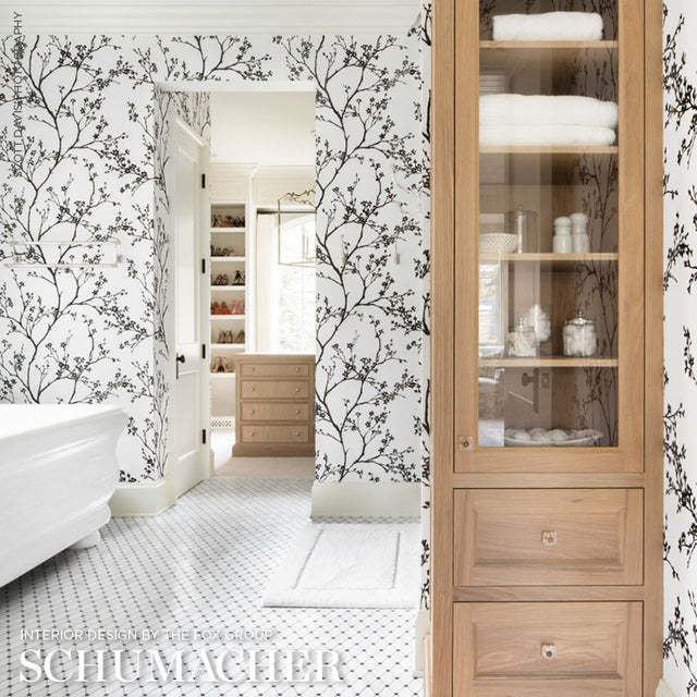 Twiggy Paperweave Black by Schumacher Botanical Paperweave Wallpaper – Schumacher 5008942