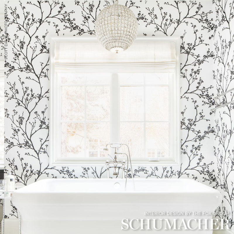 Twiggy Paperweave Black by Schumacher Botanical Paperweave Wallpaper – Schumacher 5008942