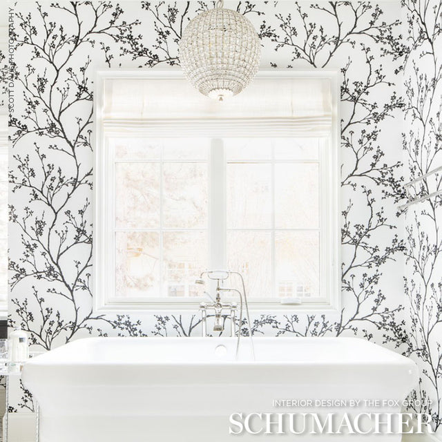 Twiggy Paperweave Black by Schumacher Botanical Paperweave Wallpaper – Schumacher 5008942