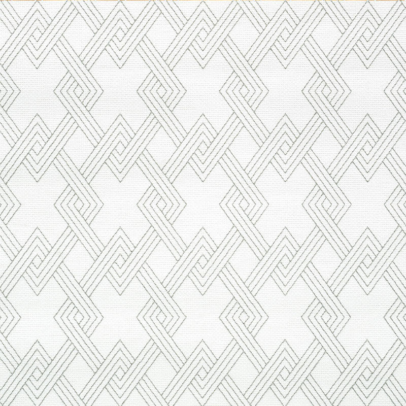 Hix Embroidered Paperweave wallpaper in grey with interlocking diamond embroidery and textured paperweave surface.