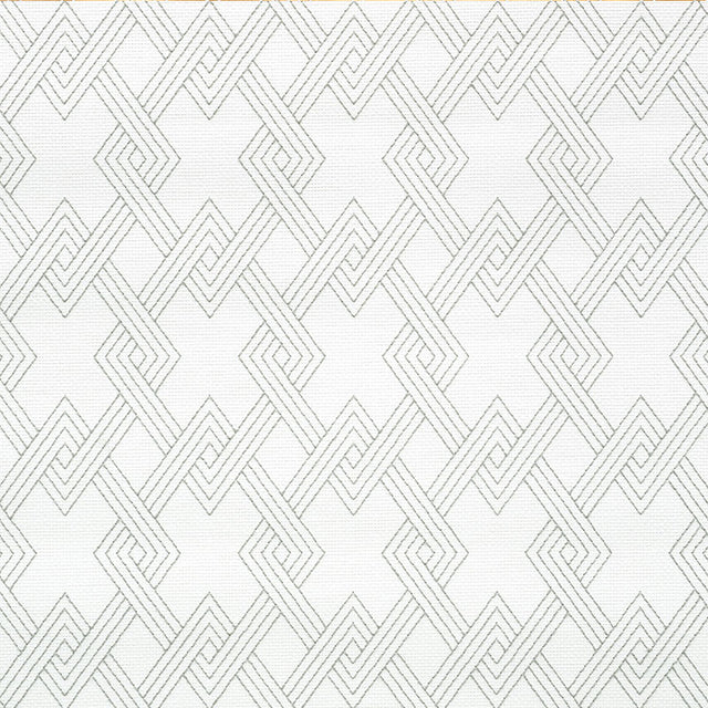 Hix Embroidered Paperweave wallpaper in grey with interlocking diamond embroidery and textured paperweave surface.