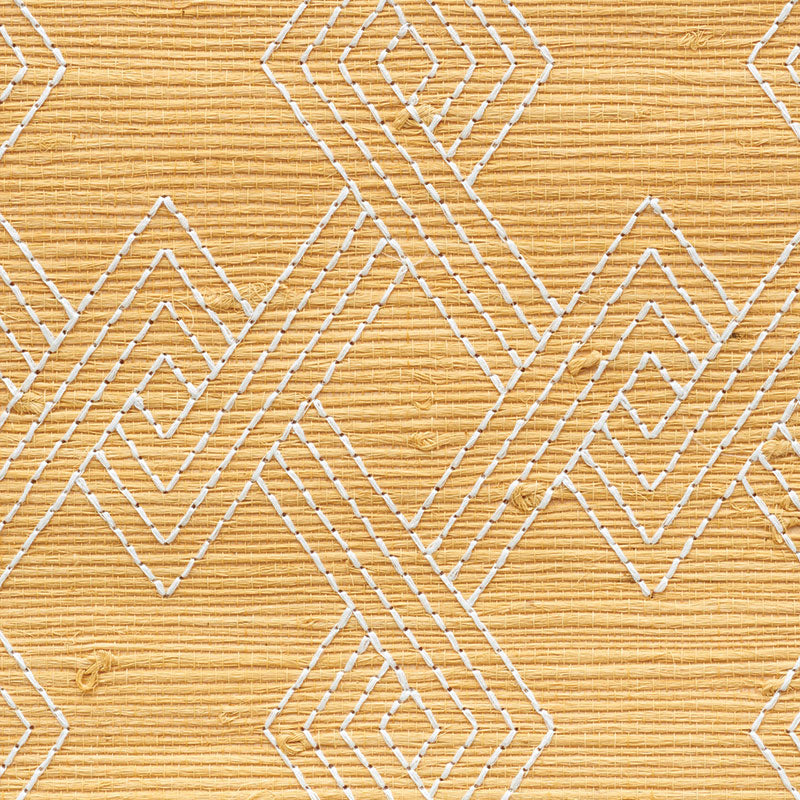 Hix Embroidered Jute Natural by Schumacher Textured Geometric Wallpaper – Schumacher 5008960