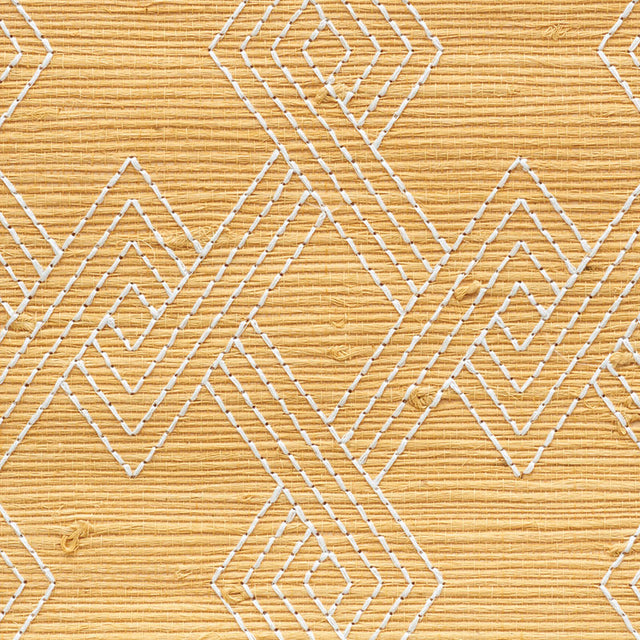 Hix Embroidered Jute Natural by Schumacher Textured Geometric Wallpaper – Schumacher 5008960