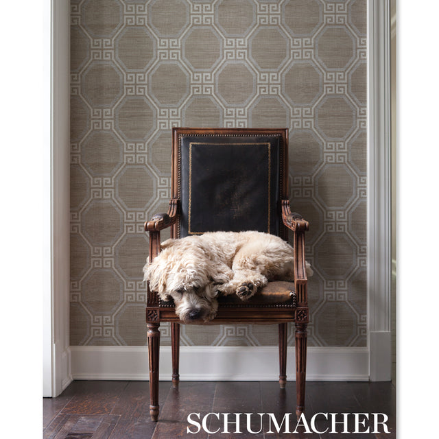 Octavia Hemp Shimmer Quartz by Schumacher Geometric Greek Key Wallpaper – Schumacher 5008980