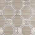 Octavia Hemp Shimmer wallpaper in Quartz by Schumacher, featuring an octagonal Greek key pattern on a textured ground.