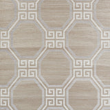 Octavia Hemp Shimmer wallpaper in Quartz by Schumacher, featuring an octagonal Greek key pattern on a textured ground.