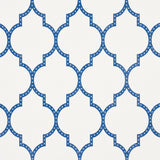 Algiers Paperweave blue fretwork geometric wallpaper by Schumacher