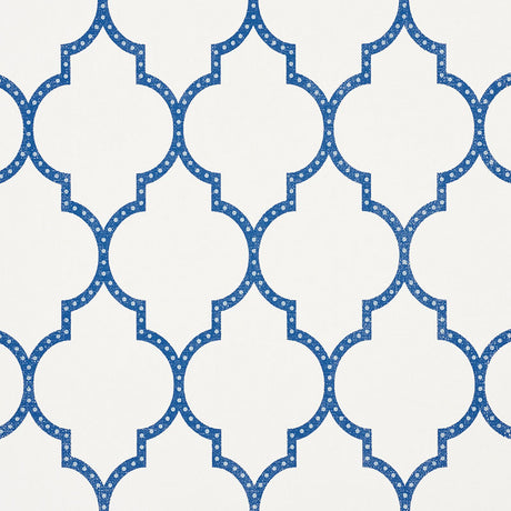 Algiers Paperweave blue fretwork geometric wallpaper by Schumacher