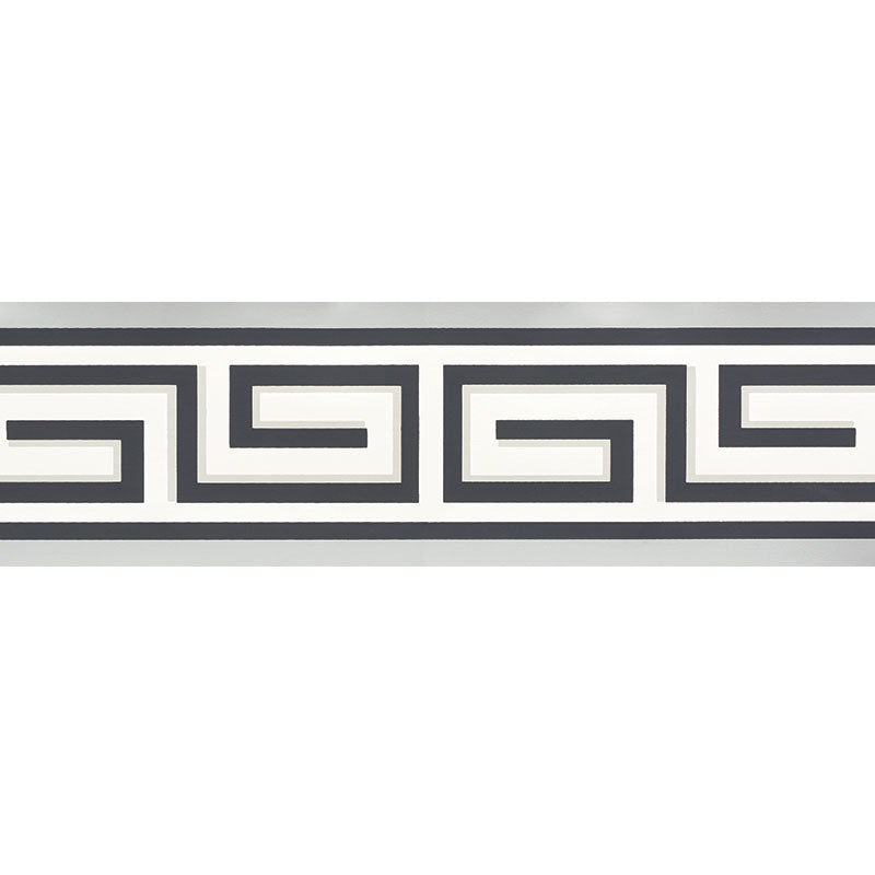 Britt Border in Graphite by Schumacher - Greek key geometric wallpaper border in black, grey, and white.