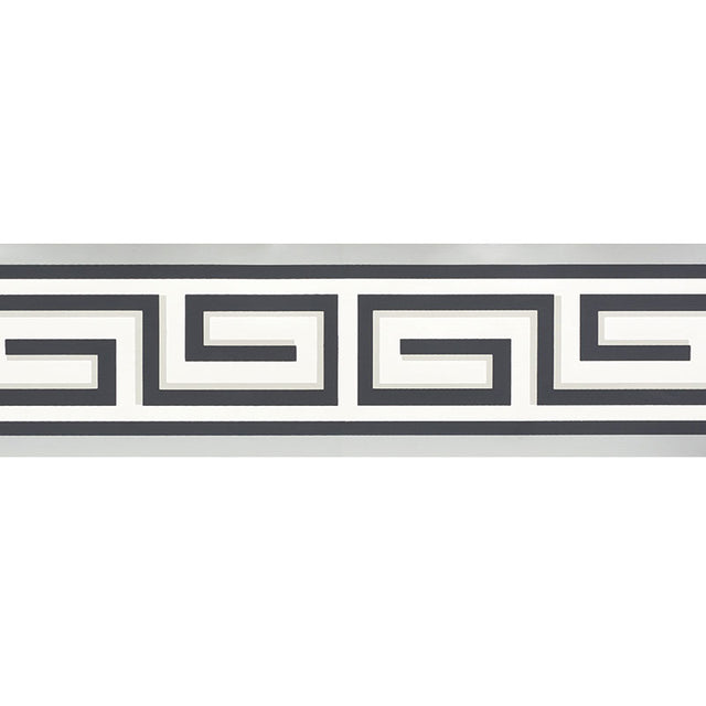 Britt Border in Graphite by Schumacher - Greek key geometric wallpaper border in black, grey, and white.