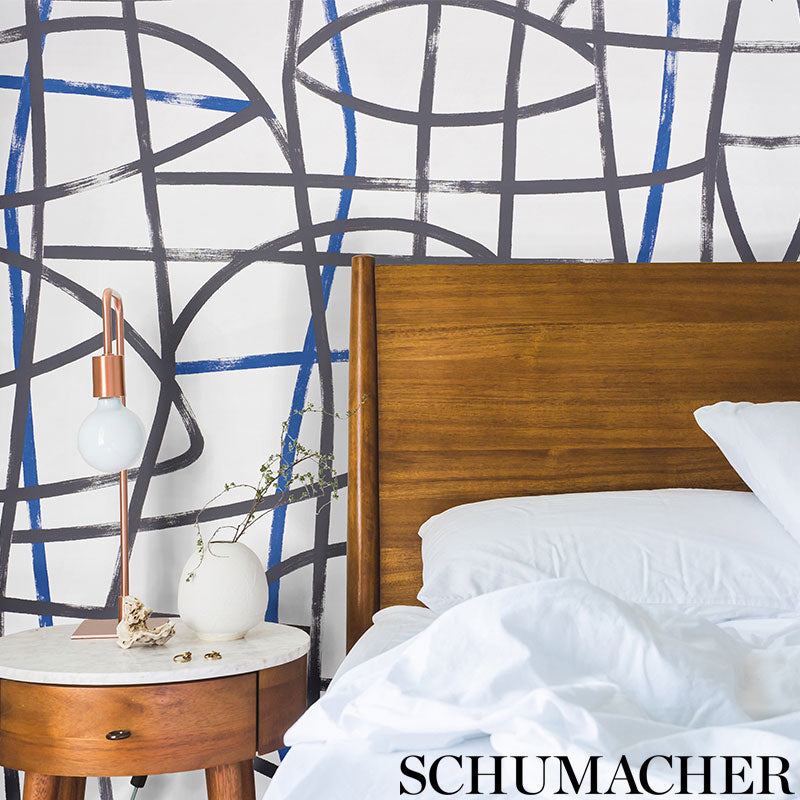 Abstratto Black & Cobalt by Schumacher Abstract Geometric Wide-Width Wallpaper – Schumacher 5009071