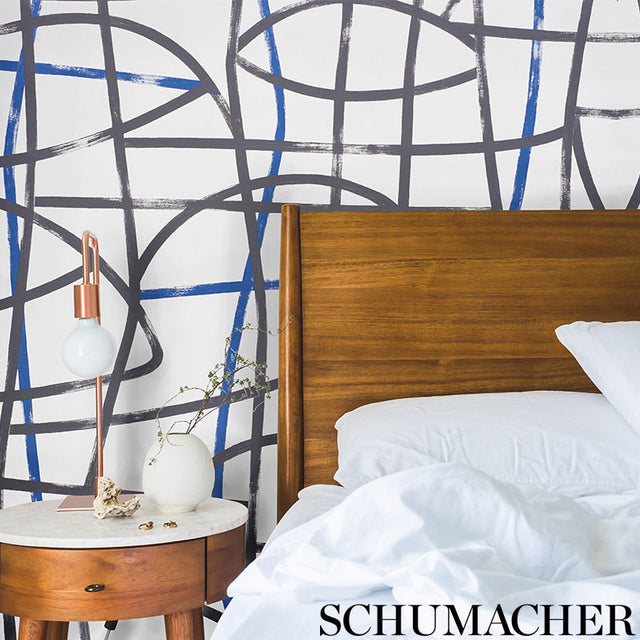 Abstratto Black & Cobalt by Schumacher Abstract Geometric Wide-Width Wallpaper – Schumacher 5009071