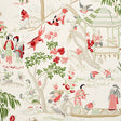 Yangtze River chinoiserie wallpaper in ivory with hand screen-printed scenes of people, birds, and nature, by Schumacher.